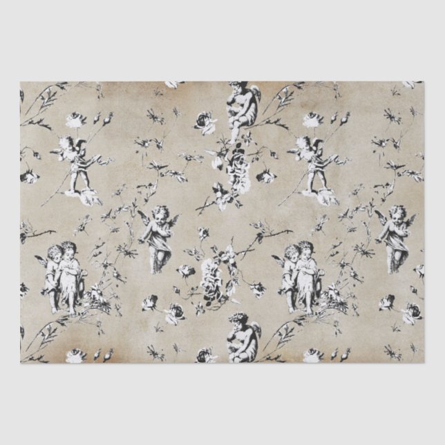 Papier Mousseline Élégant Chic Cupid Angels Floral Toile Kraft (Recto)