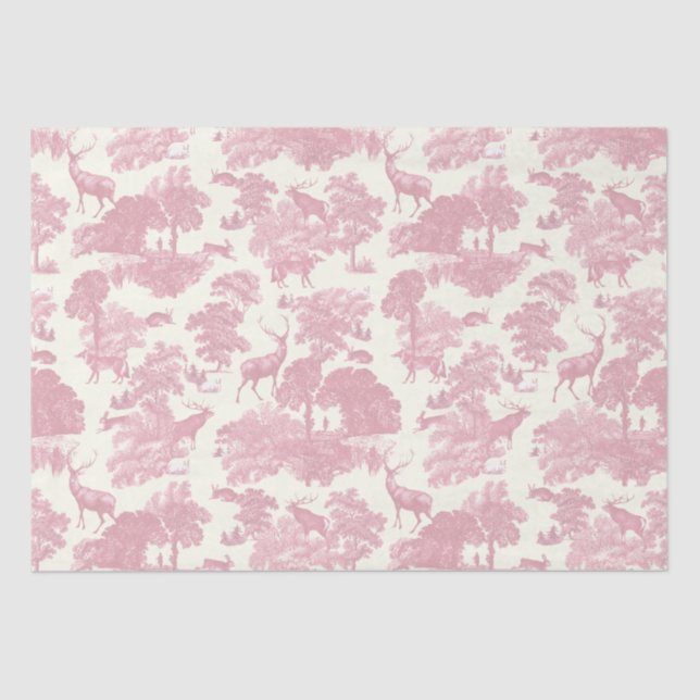 Papier Mousseline Elégant Chic Rose Toile Cerf Boodland (Recto)