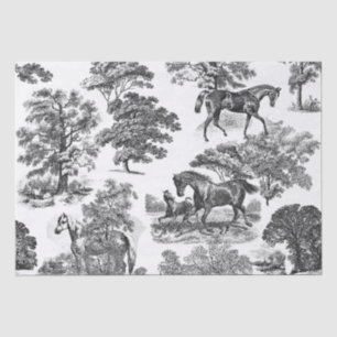 Papier Mousseline Élégant Chic Rustic Horses Black White Toile
