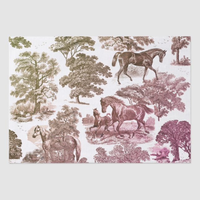 Papier Mousseline Élégant Chic Rustic Horses Brown Purple Toile (Recto)