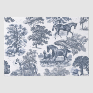 Papier Mousseline Élégant Chic Rustique Horses Bleu Blanc Toile