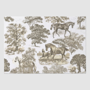 Papier Mousseline Élégant Chic Rustique Horses Or Beige Toile