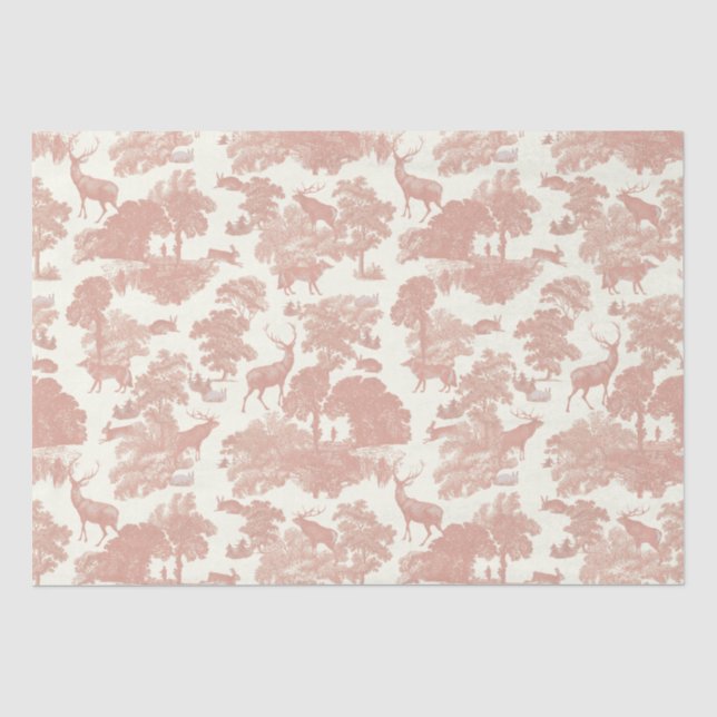 Papier Mousseline Elégant Chic Soft Rose Toile Deer Boodland (Recto)