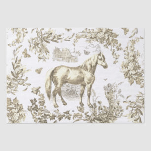 Papier Mousseline Élégant Chic Vintage Beige Cheval Floral Toile