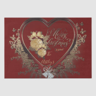 Papier Mousseline Élégant coeur victorien moderne rouge-or Noël