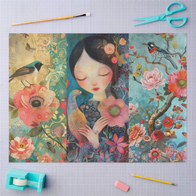 Papier Mousseline Élégant colorié coloré coloré découpage floral Col (Artisanat)