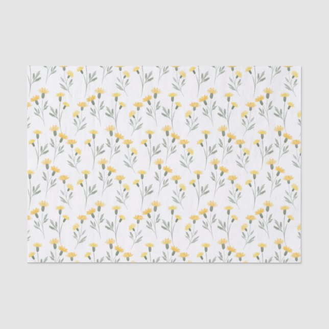 Papier Mousseline Elégant couleur jaune Motif fleuri (Recto)