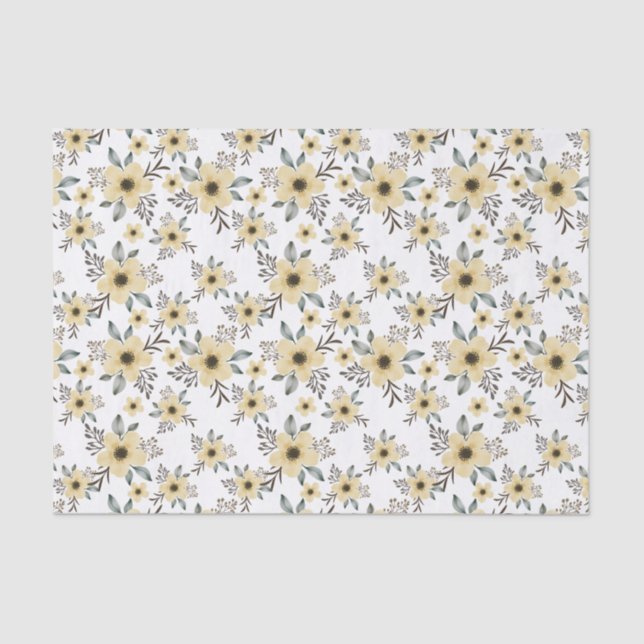 Papier Mousseline Elégant couleur jaune Motif fleuri (Recto)