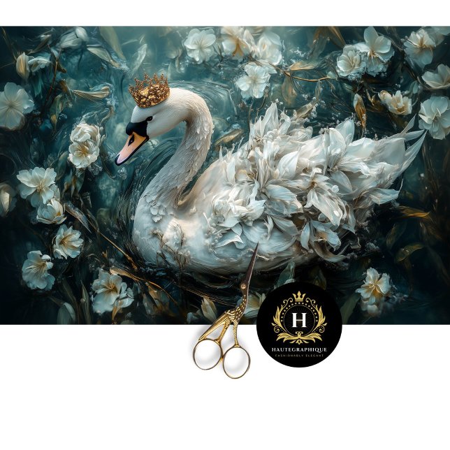 Papier Mousseline Elégant cygne blanc avec Découpage Couronne dorée (Créateur téléchargé)