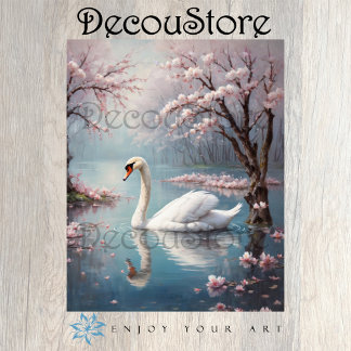 Papier Mousseline Elégant cygne blanc sur la dérive du lac