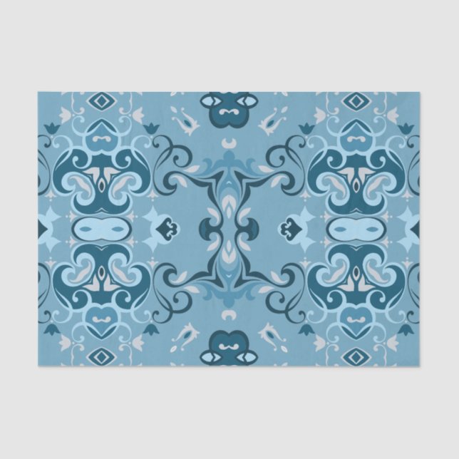 Papier Mousseline Elégant Damas Frosty Blue Winter Mosaic Motif (Recto)