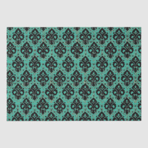 Papier Mousseline Élégant Découpage Vintage Noir Turquoise Damas