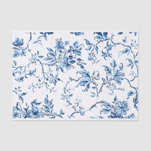 Papier Mousseline Elegant Delft Blue et White Floral (Recto)