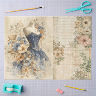 Papier Mousseline Elégant Ephemera Cottagecore Floral Collage