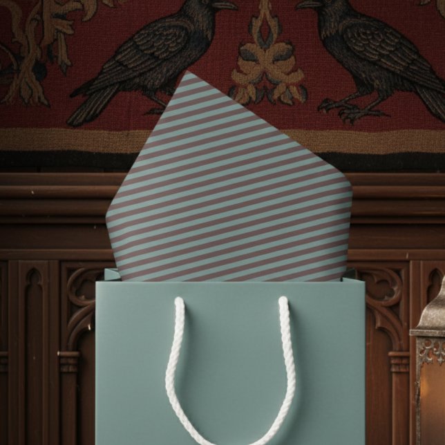 Papier Mousseline Élégant Eucalyptus et Plum Halloween foncé rayé (Elegant Classic Dark Gothic Striped Tissue Paper. Elegant Retro Eucalyptus Green Plum Stripe Pattern)