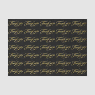 Papier Mousseline Elégant Faux Gold Et Black Merci Motif