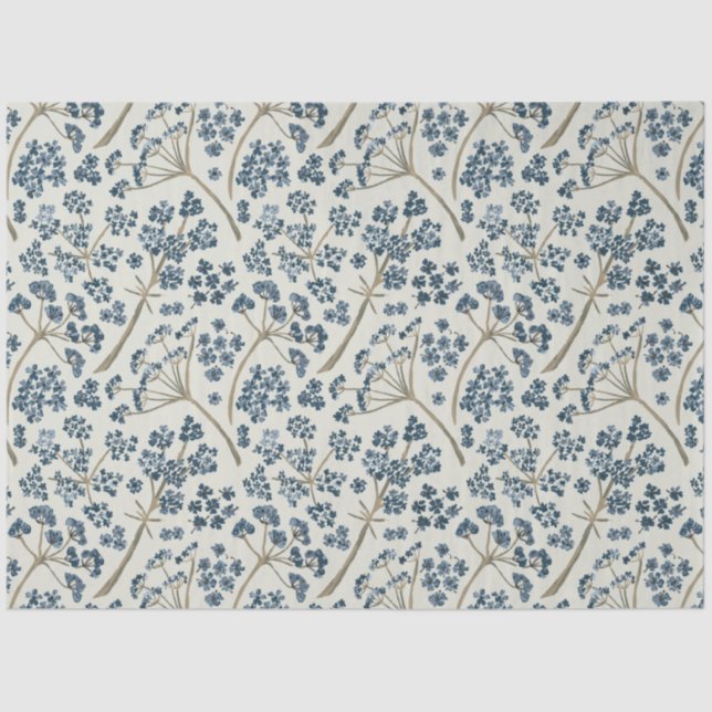 Papier Mousseline Elégant floral bleu aquarelle Fleurs (Recto)