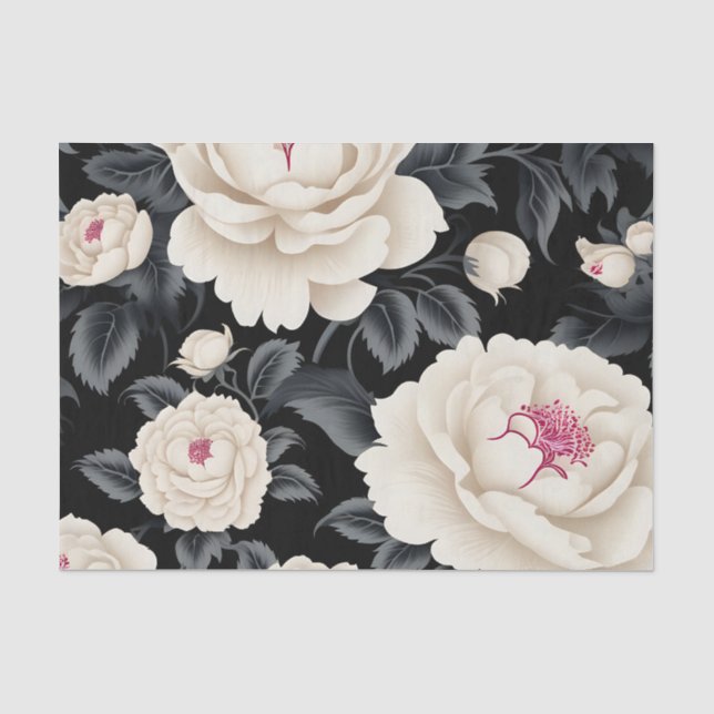 Papier Mousseline Élégant floral noir et ivoire (Recto)