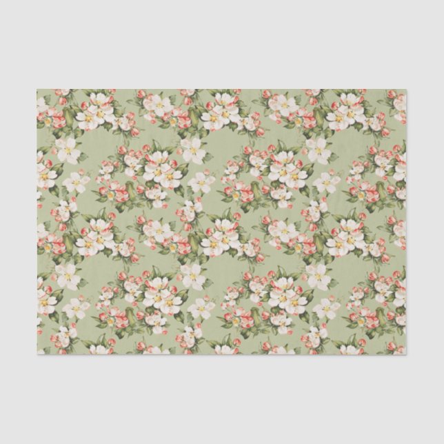 Papier Mousseline Élégant floral vert Avocado (Recto)