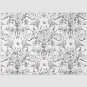 Papier Mousseline Élégant floral vintage noir et blanc
