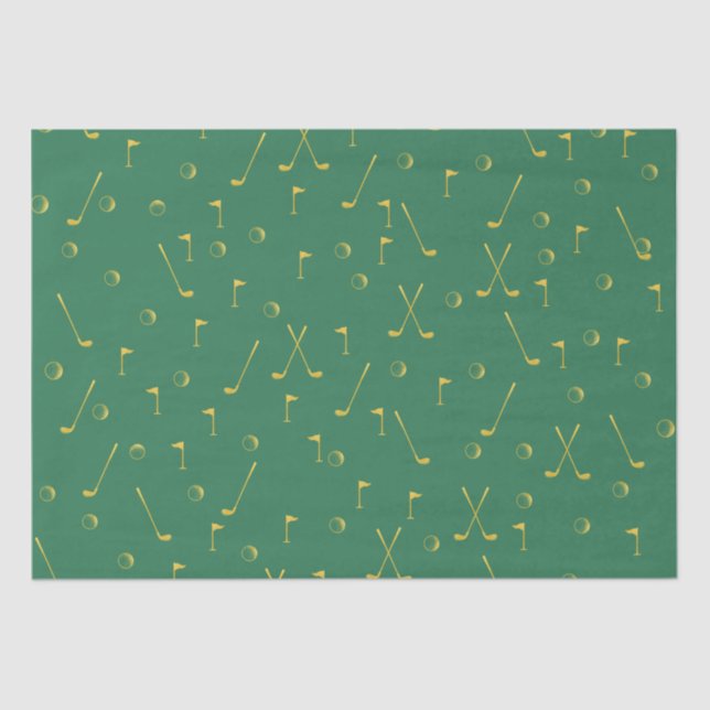 Papier Mousseline Elégant Gold Motif Golfer Green (Recto)