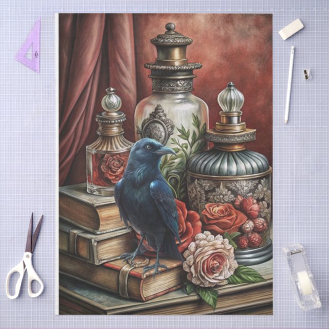 Papier Mousseline  Elegant Gothic Floral & Raven Furniture Decoupage (Artisanat)