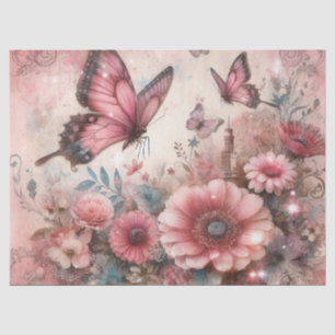 Papier Mousseline Elégant Grunge rose Vintage Floral Decoupage