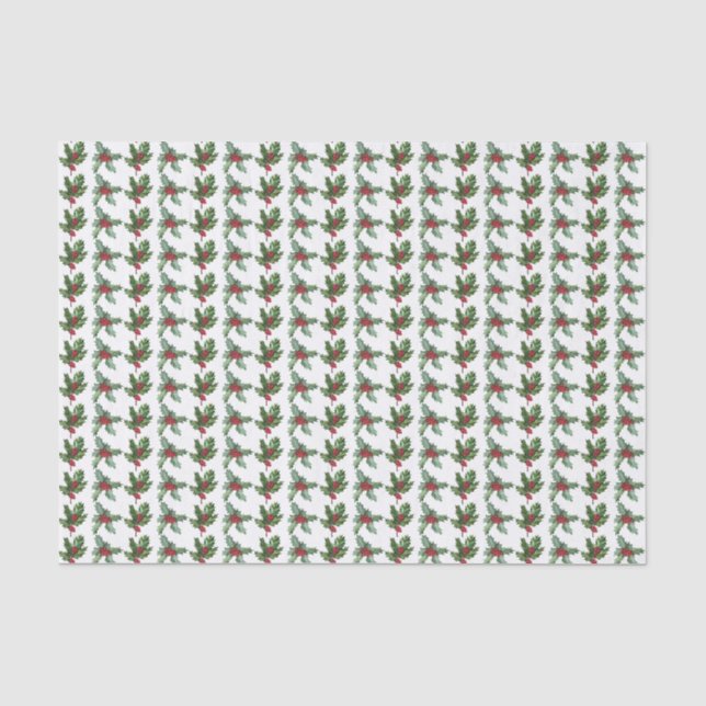 Papier Mousseline Elegant Holly Berries Motif Noël (Recto)