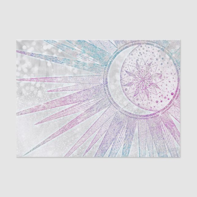 Papier Mousseline Elegant Iridescent Sun Moon Mandala Silver Design (Recto)