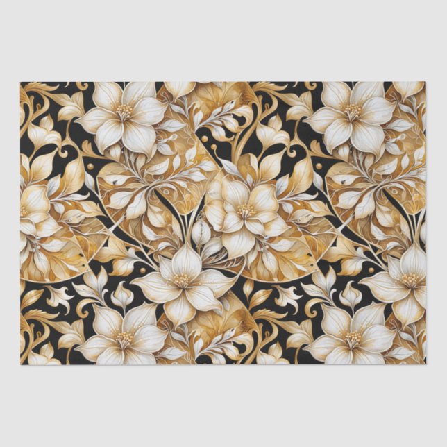 Papier Mousseline Élégant ivoire et B ; ack papier de tissus floral (Recto)