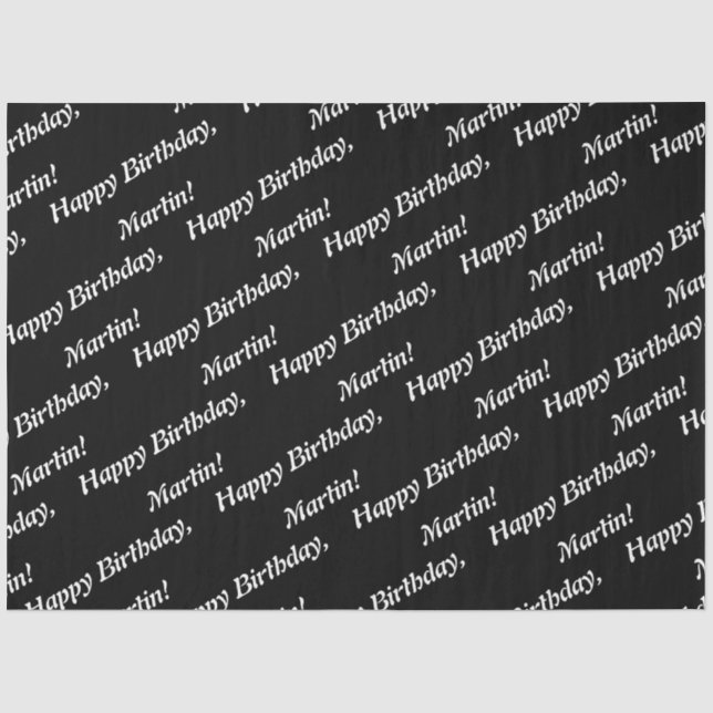 Papier Mousseline Elégant Joyeux Anniversaire Nom Noir (Recto)