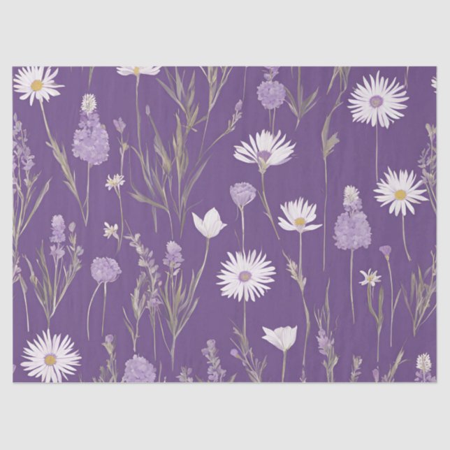 Papier Mousseline Élégant Lavendar Blanc Boho Fleur sauvage Floral (Recto)