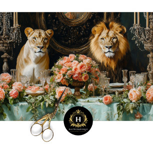 Papier Mousseline Élégant Lion Couple Rose Floral Mariage