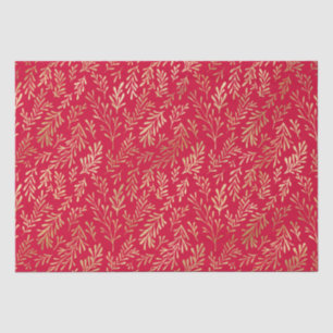 Papier Mousseline Elégant Luxe Rouge Leaf Motif Noël