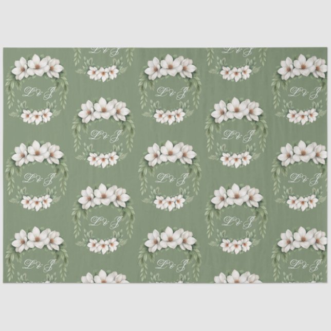 Papier Mousseline Elégant Magnolia Blanc Mariage Hiver Pine Tree (Recto)