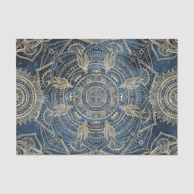Papier Mousseline Elégant Mandala Blue Whimsy Design (Recto)