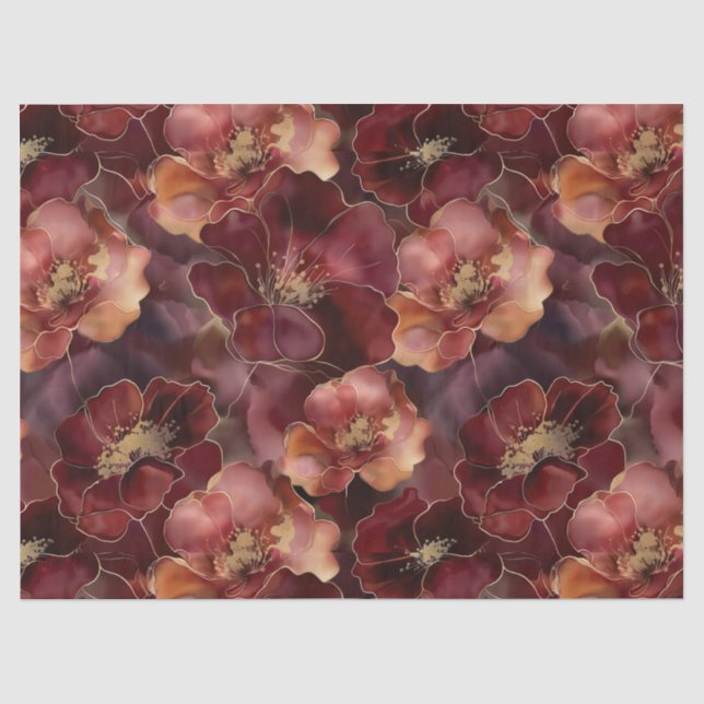 Papier Mousseline Elégant modèle floral bordeaux or (Recto)