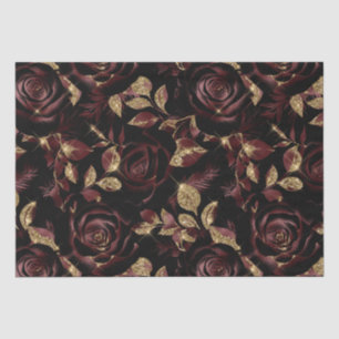 Papier Mousseline Élégant modèle floral Rose rouge et or de Bourgogn