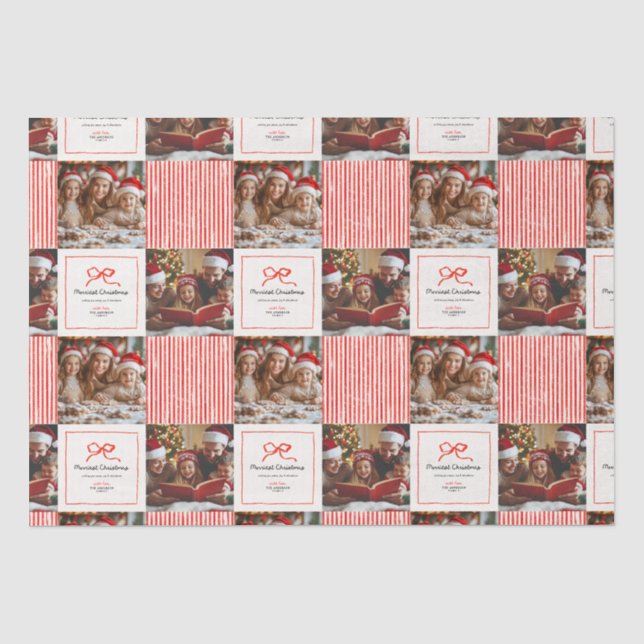 Papier Mousseline Elégant moderne traditionnel arc rouge photo Noël (Recto)