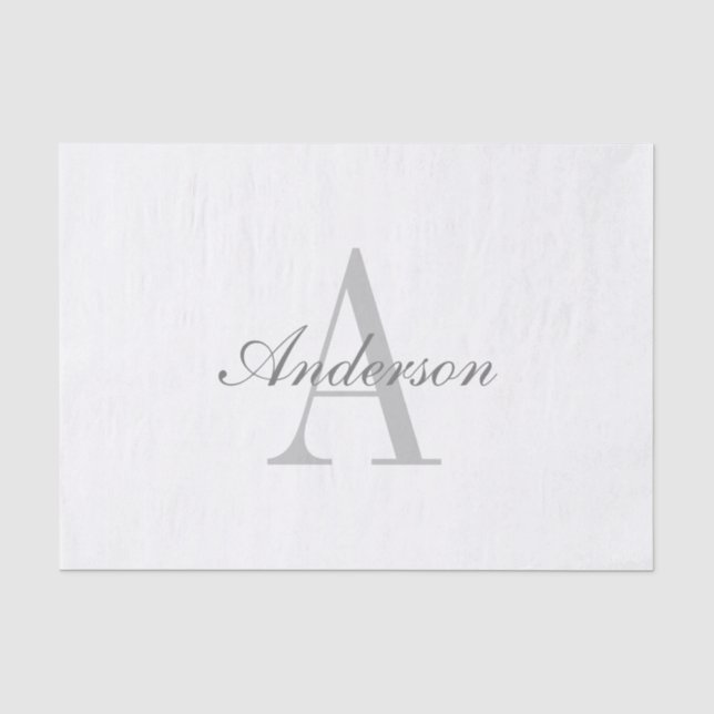 Papier Mousseline Élégant Monogramme blanc et gris (Recto)