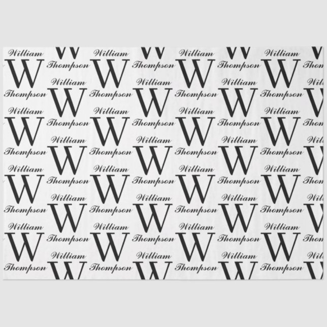 Papier Mousseline Élégant Monogramme de calligraphie noir et blanc (Recto)