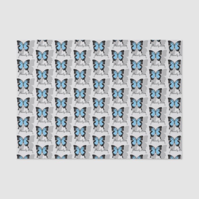 Papier Mousseline Élégant Monogramme d'ombre à papillon bleu (Recto)