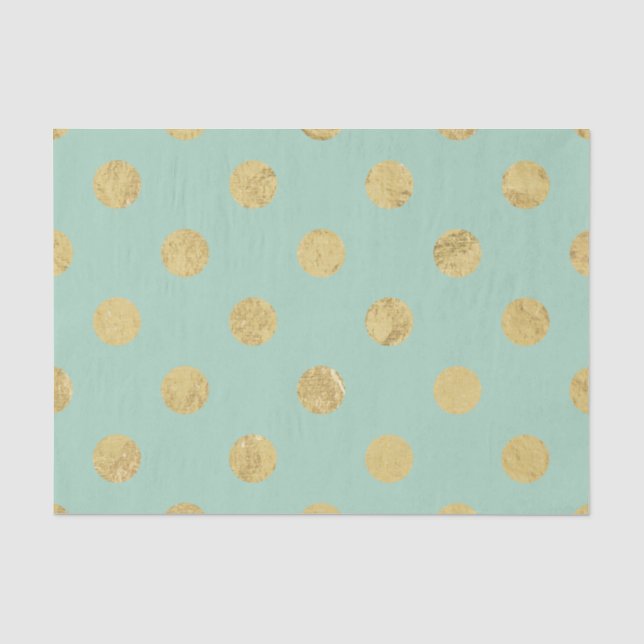 Papier Mousseline Elégant Motif à points Polka Gold Foil - Or Turquo (Recto)