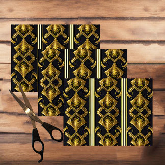 Papier Mousseline Elégant motif art déco en noir et or
