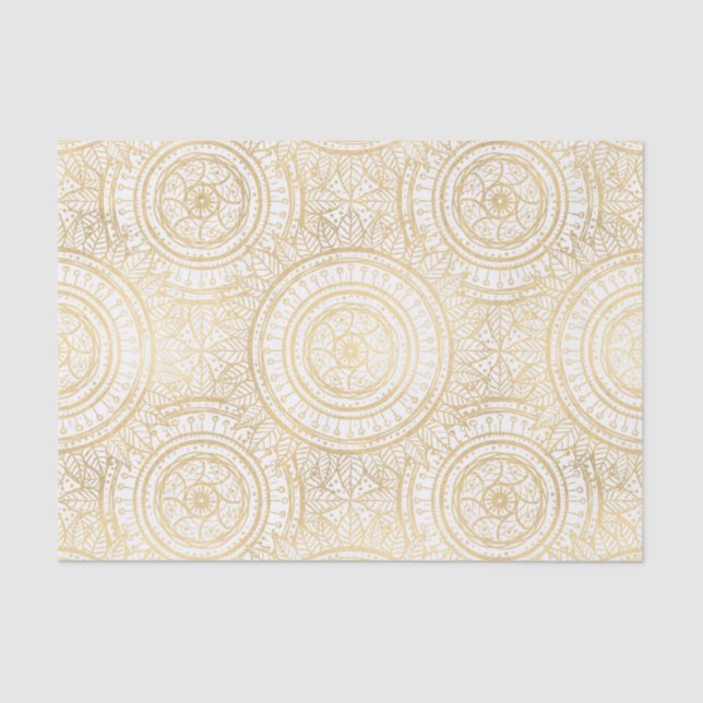 Papier Mousseline Élégant Motif blanc de tournesol Mandala Gold (Recto)