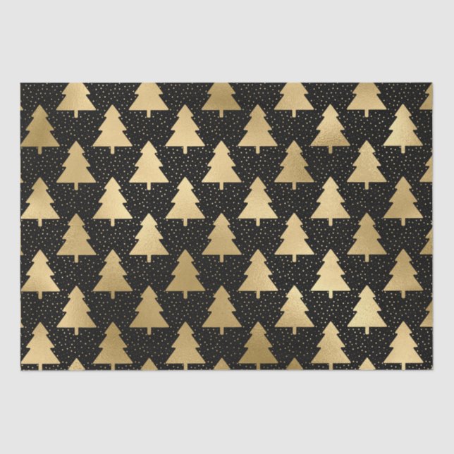 Papier Mousseline Élégant Motif d'arbre de Noël noir et or (Recto)