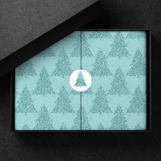 Papier Mousseline Élégant Motif d'arbre | Luxe Aqua Mint Christmas (Créateur téléchargé)