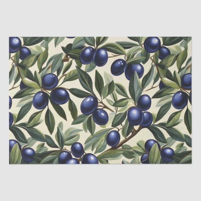 Papier Mousseline Élégant Motif de branche d'olivier avec des olives (Recto)