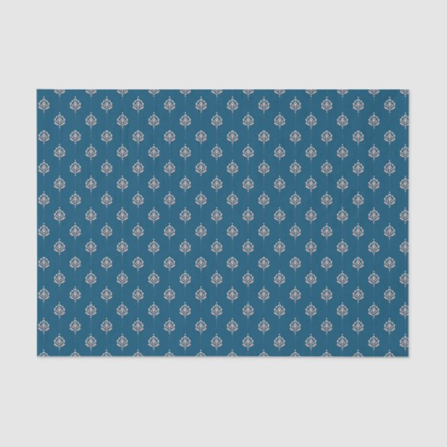 Papier Mousseline Élégant Motif de Damas bleu foncé (Recto)