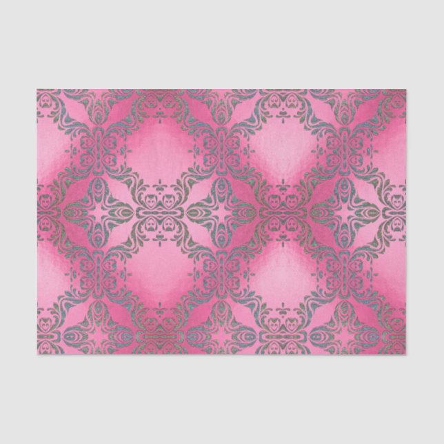 Papier Mousseline Élégant motif de Damas Glittery sur métal rose (Recto)